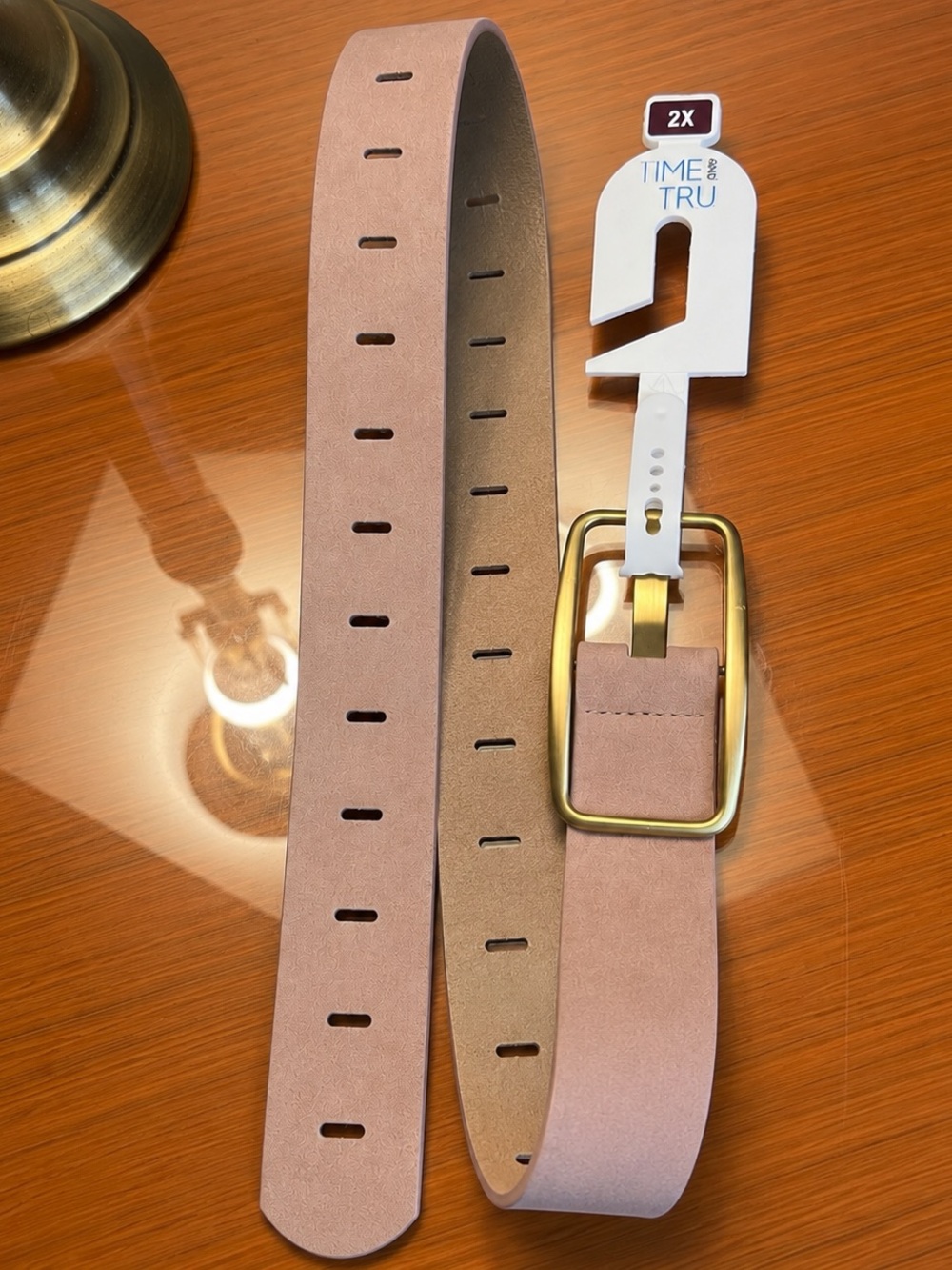 Time and Tru Blush Faux Suede Wide Belt Gold Buckle 2X NWT